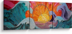 Obraz - Mozaika vĺn (s hodinami) (90x30 cm)