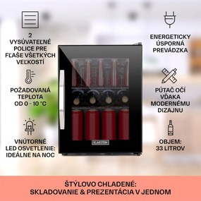 Klarstein Beersafe M Onyx, chladnička, energet. trieda C, LED, 2 kovové police, sklenené dvierka