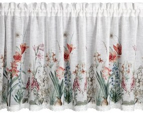 Dekorstudio Kuchynská záclonka NEMEZJA zdobená kvetinovou potlačou a čipkou 150 x 60 cm