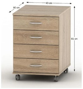 TEMPO ASISTENT 015 komoda na kolieskach, dubSonoma
