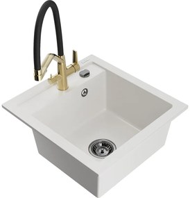 Mexen Vito, 1-komorový granitový drez 520x490x210 mm, drezová batéria Duo, biela, 6503-20-671701-57-B