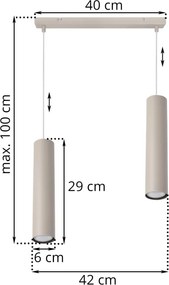 Závesné svietidlo Tuba, 2x béžové kovové tienidlo