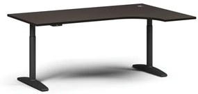 Výškovo nastaviteľný stôl OBOL, elektrický, 675-1325 mm, rohový pravý, doska 1800x1200 mm, čierna zaoblená podnož, wenge