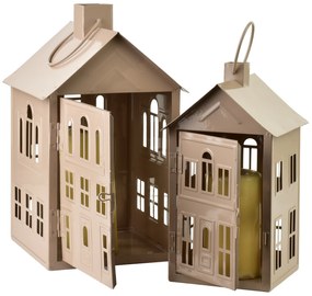 Kovová lucerna Roger 14,8x14,3x26,8 cm béžová