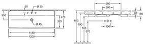 Villeroy & Boch Collaro - Umývadlo na skrinku 1200x470 mm, s prepadom, alpská biela CeramicPlus 4A33C5R1