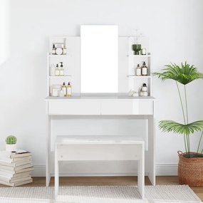 Toaletný stolík so zrkadlom lesklý biely 96x40x142 cm