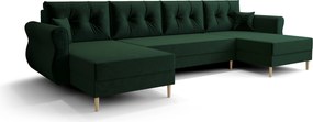 Rozkladacia sedacia súprava do U SILVIANO 300x140 cm, tmavozelená + 2 vankúšiky ZDARMA