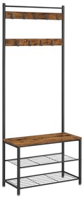 Stojan na kabáty s lavicou na topánky, predsieňová stena, rustikálna hnedá