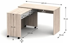 Tempo Kondela Rozkladací PC stôl so šuplíkmi, dub sonoma/biela, VERSAL NEW