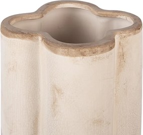 Béžová antik keramická váza s ružovo-zelenými kvetmi M - Ø 15*30 cm