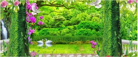 Obraz - Čarovná záhrada s labuťami (120x50 cm)