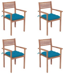 Záhradné stoličky 4 ks bledomodré podložky teakový masív