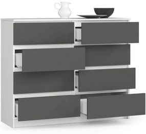 Komoda Kuba 120 cm 8 zásuviek biela/grafitová