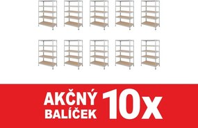 Akcia 10x Regál 183x60x40 cm pozinkovaný 5-policový, nosnosť 1000 kg, RIVET