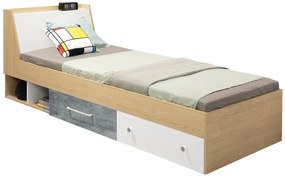 Detská posteľ 90x200cm Barney - dub/šedá/biela