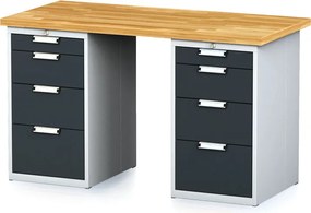 Dielenský stôl MECHANIC I s 2 zásuvkovými dielenskými boxami na náradie namiesto nôh, 8 zásuviek, 1500 x 685 x 880 mm, grafitové dvere
