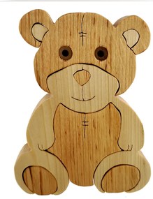 AMADEA Drevené puzzle medveď, masívne drevo dvoch druhov drevín, 15 cm