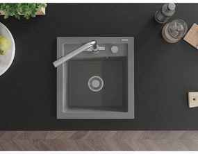 Mexen Vito, 1-komorový granitový drez 520x490x210 mm, chrómová batéria Duero, šedá, 6503-71-671600-00