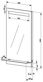 Aqualine Aqualine, LED podsvietené zrkadlo 50x80cm, sklenená polica, gombíkový vypínač, ATH52