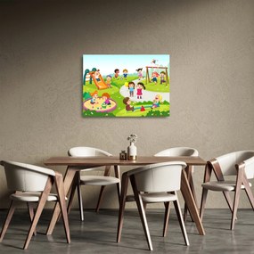 Sklenený obraz detských radovánok na pieskovisku (70x50 cm)