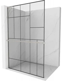 Mexen Kioto+ L sprchová stena s poličkou Walk-in 90 x 200 cm, čierny vzor, brúsený niklový - 800-090-123-97-78