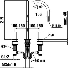 LAUFEN Kartell Umývadlová 3-otvorová stojančeková batéria, chróm H3123330042201