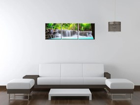 Gario Obraz s hodinami Nádherný vodopád v Thajsku - 3 dielny Rozmery: 100 x 70 cm