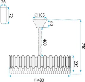 Toolight Toolight, krištáľová závesná lampa Ø50 cm, 6×E14, SWE107-CP, zlatá, OSW-30229