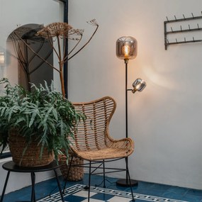 Stojaca lampa čierna so zlatom s dymovým sklom 2-svetlo - Zuzanna