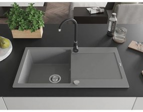Mexen Leo, drez granitový 900x500x190 mm, 1-komorový a čierna batéria Telma, šedá, 6501-71-670200-70