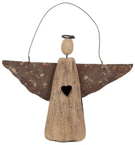 Dekorácia závesný drevený anjel Antique so srdiečkom - 8*2*14/18 cm