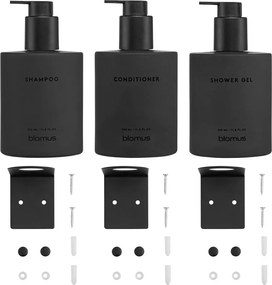 Čierne nástenné sklenené dávkovače mydla v súprave 3 ks 350 ml Kirei – Blomus