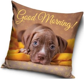 Vankúš s psíkom - motív Good Morning! - Dobré ráno! - 40 x 40 cm