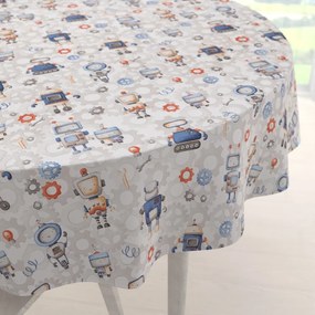 Biante Detský bavlnený okrúhly obrus Sandra SA-584 Svet robotov na sivo-bielom Ø 70 cm