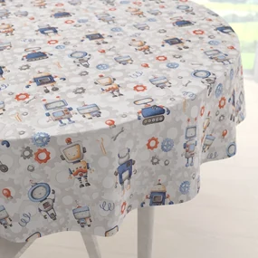 Biante Detský bavlnený okrúhly obrus Sandra SA-584 Svet robotov na sivo-bielom Ø 80 cm