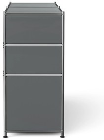 Kovová odkladacia skrinka "CN3" s výklopnými priečinkami, zásuvkami a otvorenými priehradkami, sivá