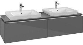 VILLEROY &amp; BOCH Legato závesná skrinka pod dve umývadlá, 2 zásuvky, 1600 x 500 x 380 mm, Glossy Grey, B69200FP