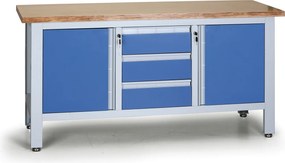 Pracovný stôl do dielne EXPERT, 3 zásuvky, 2 skrinky, 1690 x 600 x 860 - 900 mm, modrá