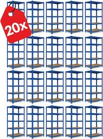 Akcia 20x Regál 180x90x40 cm lakovaný 5-policový, nosnosť 875 kg - modrý