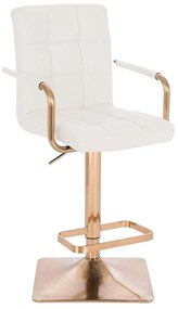 LuxuryForm Barová stolička VERONA GOLD na zlatej hranatej základni - biela
