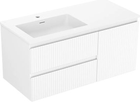 Mexen Rivel, kúpeľňová skrinka 100 cm s ľavým umývadlom Otis, 2S, 1D, drážkovaná, biela matná, 91A23-10047-3-BBFFF01-W18L01