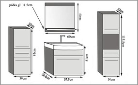 Kúpeľňový nábytok Belini šedý lesk / šedý mat  + umývadlo + zrkadlo  ROD PM 5/0/W/SSR/0/ZW