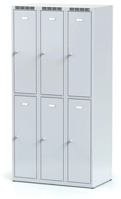 Alfa 3 Kovová šatníková skrinka s úložnými boxami, 6 boxov, 1800 x 900 x 500 mm, otočný zámok, sivé dvere