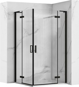 Rea Hugo Double, 2-krídlový sprchovací kút 100 (dvere) x 100 (dvere) x 200 cm, 6mm číre sklo, čierny profil, KPL-K6602
