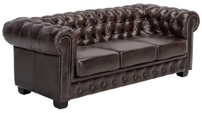 furniture-nabytek.cz - Trojmiestna pohovka Chesterfield z pravej kože, hnedá – 200×90×72 cm