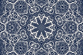 Samolepiaca tapeta biela Mandala na modrom pozadí