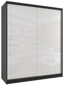 Šatníková skriňa 158 cm Belini čierny mat / biely lesk s posuvnými dverami BM SZP3/2/B/W/W/HI