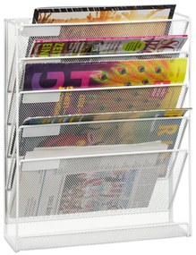 Nástenný stojan na noviny a časopisy RD2568 – biely kovový organizér