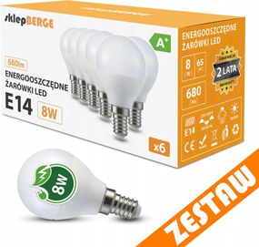 SADA 6x LED žiarovka E14 8W 700lm G45 guľôčkové - neutrálna biela