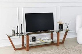 Dizajnový TV stolík AMALFI 158 cm, tvrdené sklo, orech, prírodný